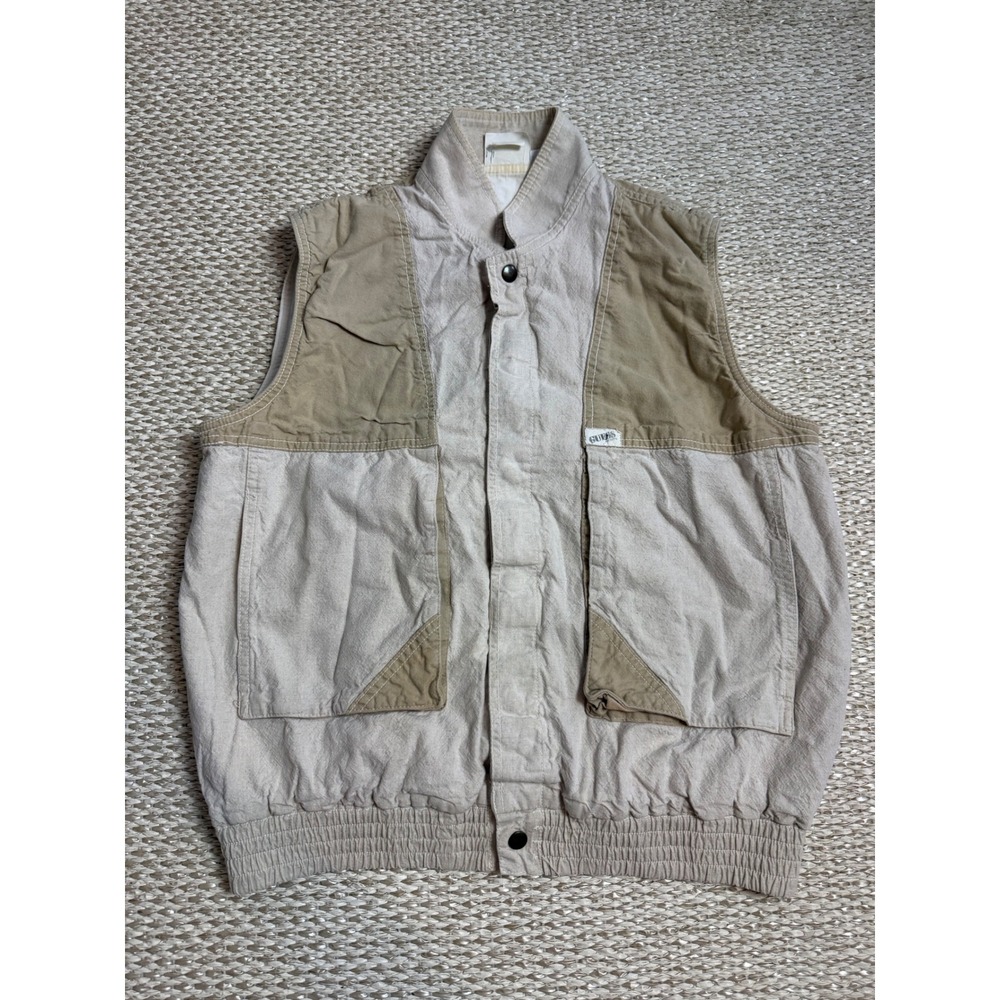 Vintage Guess Georges Marciano Mens Two Tone Utility Cargo Vest Tan Beige 6240 M